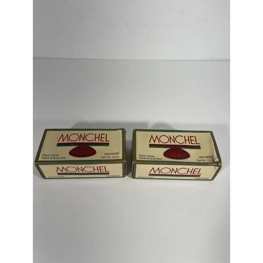 Lot Of 2 Vintage Monchel Pearl White UnScented Bar Soap 1982 New Old Stock Shell
